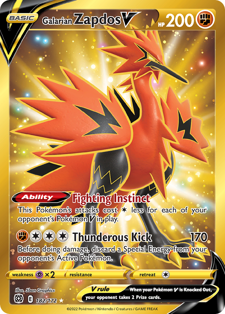 Galarian Zapdos V Secret - 182/172 - SWSH09: Brilliant Stars